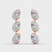 Three Leaf in a Row Diamond Earrings