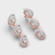 Three Leaf in a Row Diamond Earrings