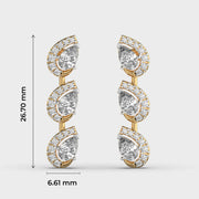 Three Leaf in a Row Diamond Earrings
