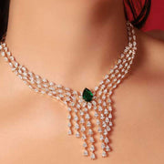 Pear Green Stone Fringed Diamond Necklace