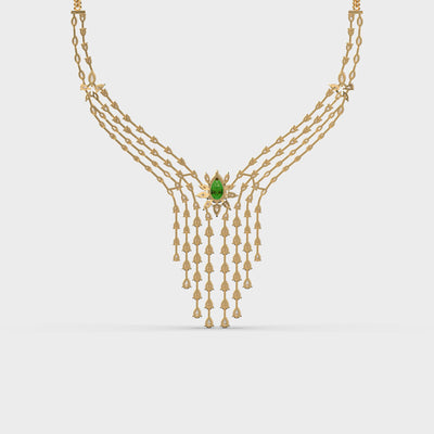 Pear Green Stone Fringed Diamond Necklace