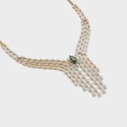 Pear Green Stone Fringed Diamond Necklace