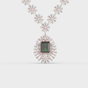 Classic Green Stone Long Diamond Necklace