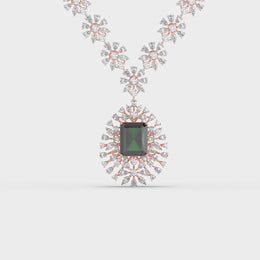 Classic Green Stone Long Diamond Necklace