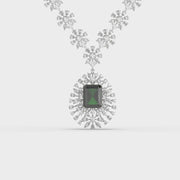 Classic Green Stone Long Diamond Necklace