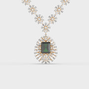 Classic Green Stone Long Diamond Necklace