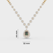 Classic Green Stone Long Diamond Necklace
