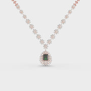 Classic Green Stone Long Diamond Necklace