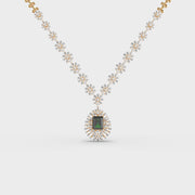 Classic Green Stone Long Diamond Necklace