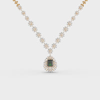 Classic Green Stone Long Diamond Necklace
