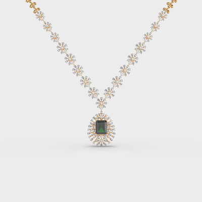 Classic Green Stone Long Diamond Necklace