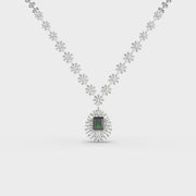 Classic Green Stone Long Diamond Necklace