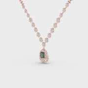 Classic Green Stone Long Diamond Necklace