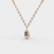 Classic Green Stone Long Diamond Necklace