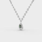 Classic Green Stone Long Diamond Necklace