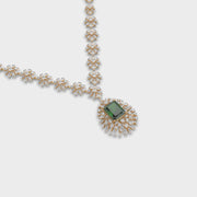 Classic Green Stone Long Diamond Necklace