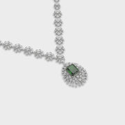 Classic Green Stone Long Diamond Necklace